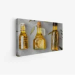 لوحة زيوت - زجاجات زيت - خلفية رمادية - دافئ - لوحات فنية مودرن - لوحات كانفاس