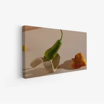 لوحة فواكه - كمثرى وموز - ألوان دافئة - مبهج - لوحات فنية مودرن - لوحات كانفاس