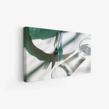 لوحة طعام - أدوات مائدة - ألوان هادئة - مشمس - لوحات فنية مودرن - لوحات كانفاس