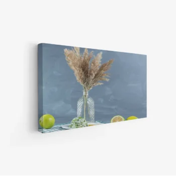 لوحة طبيعة هادئة - زهور جافة - خلفية زرقاء - هادئ - لوحات طبيعة - لوحات كانفاس