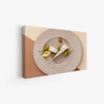 لوحة طعام - طبق جبن وزيتون - ألوان دافئة - مريح - لوحات فنية مودرن - لوحات كانفاس