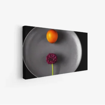 لوحة فواكه - برتقالة وزهرة - ألوان داكنة - عصري - لوحات حائط - لوحات كانفاس، لوحات جدارية