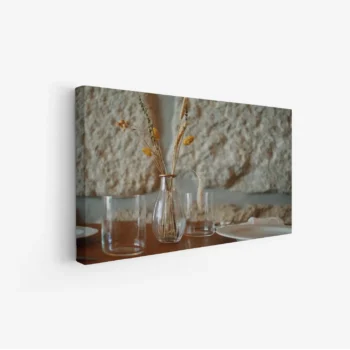لوحة طبيعة هادئة - زهور جافة في مزهرية - ألوان دافئة - هادئ - لوحات طبيعة - لوحات كانفاس