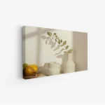 لوحة طبيعة هادئة - وعاء وزهور - ألوان دافئة - هادئ - لوحات فن عصري - لوحات كانفاس