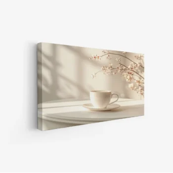 لوحة طبيعة هادئة - فنجان قهوة - ألوان دافئة - هادئ - لوحات فن عصري - لوحات كانفاس