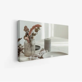 لوحة طبيعة هادئة - زهور في مزهرية - ألوان دافئة - هادئ - لوحات طبيعة - لوحات كانفاس