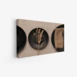 لوحة طعام - أطباق سوداء - ألوان دافئة - هادئ - لوحات فنية مودرن - لوحات كانفاس