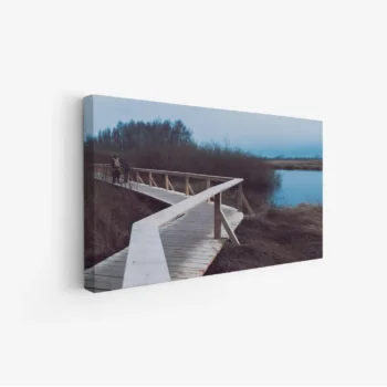 لوحة طبيعة هادئة - جسر خشبي - ألوان هادئة - ضبابي - لوحات طبيعة - لوحات كانفاس