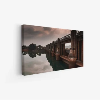 لوحة جسر - مشهد مائي - ألوان داكنة - هادئ - لوحات طبيعة - لوحات كانفاس