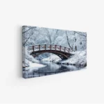 لوحة طبيعة هادئة - جسر خشبي - ثلوج بيضاء - هادئ - لوحات طبيعة - لوحات كانفاس