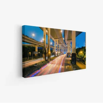 لوحة منظر حضري - حركة مرور سريعة - أضواء ليلية - ديناميكي - لوحات فنية مودرن - لوحات كانفاس