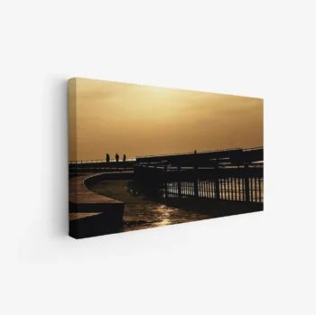 لوحة منظر ليلي - رصيف خشبي - سماء ذهبية - هادئ - لوحات طبيعة - لوحات كانفاس