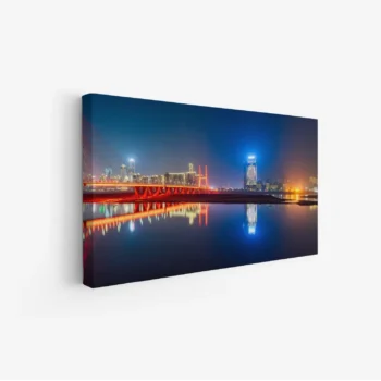 لوحة منظر ليلي - جسر مضاء - سماء داكنة - درامي - لوحات فن عصري - لوحات كانفاس