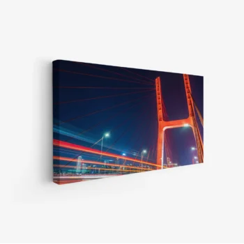 لوحة منظر ليلي - جسر مضاء - ألوان زاهية - ديناميكي - لوحات فن عصري - لوحات كانفاس