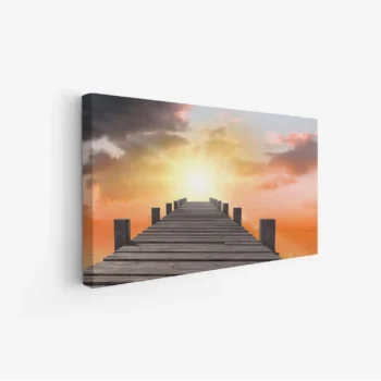 لوحة بحر - رصيف خشبي - غروب مشمس - هادئ - لوحات طبيعة - لوحات كانفاس