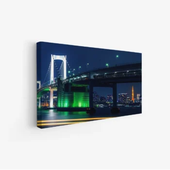 لوحة جسر - مشهد ليلي - أضواء متلألئة - درامي - لوحات فن عصري - لوحات كانفاس