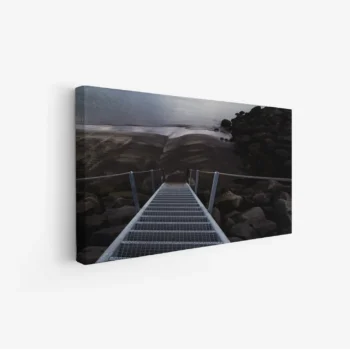لوحة شاطئ - درج نحو البحر - ألوان داكنة - هادئ - لوحات طبيعة - لوحات كانفاس