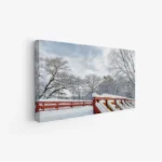 لوحة طبيعة هادئة - جسر خشبي - ثلوج بيضاء - هادئ - لوحات طبيعة - لوحات كانفاس