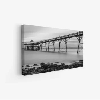 لوحة بحر - رصيف خشبي - ألوان رمادية - هادئ - لوحات طبيعة - لوحات كانفاس