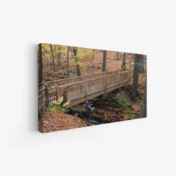 لوحة غابات - جسر خشبي - أوراق صفراء - هادئ - لوحات طبيعة - لوحات كانفاس