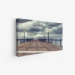 لوحة شاطئ - رصيف خشبي - سماء غائمة - هادئ - لوحات طبيعة - لوحات كانفاس، لوحات جدارية