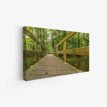 لوحة طبيعة هادئة - جسر خشبي - أشجار خضراء - هادئ - لوحات طبيعة - لوحات كانفاس