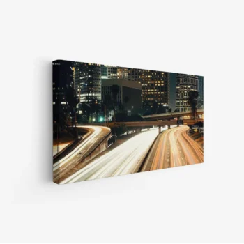 لوحة منظر ليلي - مدينة حديثة - أضواء متلألئة - ديناميكي - لوحات فن عصري - لوحات كانفاس