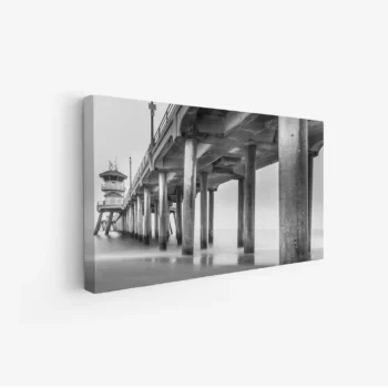 لوحة شاطئ - رصيف بحري - ألوان رمادية - هادئ - لوحات طبيعة - لوحات كانفاس