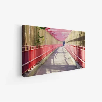 لوحة جسر - ممر وردي - ظلال وأضواء - مشمس - لوحات فن عصري - لوحات كانفاس
