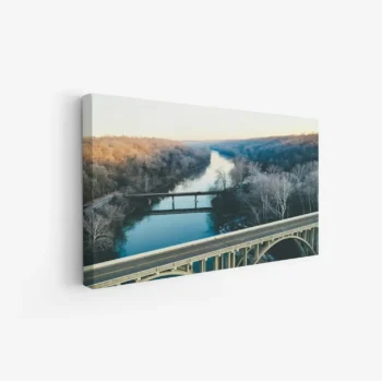 لوحة طبيعة هادئة - نهر وجسر - ألوان دافئة - هادئ - لوحات طبيعة - لوحات كانفاس