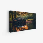 لوحة سيارات - سيارة سوداء - انعكاس في الماء - دافئ - لوحات فنية مودرن - لوحات كانفاس