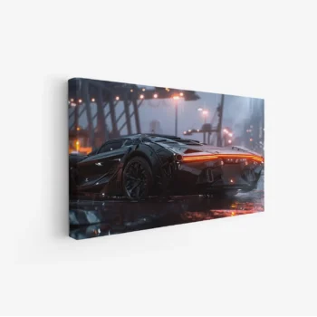 لوحة سيارات - سيارة رياضية حديثة - أضواء المدينة - درامي - لوحات فن عصري - لوحات كانفاس