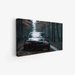 لوحة سيارات - سيارة سوداء - غابة ضبابية - غامض - لوحات فنية مودرن - لوحات كانفاس