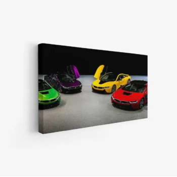 لوحة سيارات رياضية - مجموعة ملونة - خلفية داكنة - ديناميكي - لوحات فنية مودرن - لوحات كانفاس
