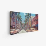 لوحة شوارع - سيارات كلاسيكية - سماء زرقاء - مشمس - لوحات فن عصري - لوحات كانفاس