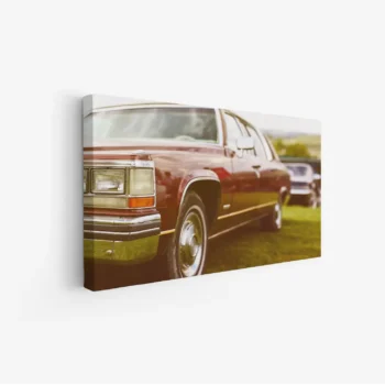 لوحة سيارات كلاسيكية - سيارة حمراء - خلفية خضراء - دافئ - لوحات فن عصري - لوحات كانفاس