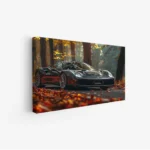 لوحة سيارات - سيارة رياضية سوداء - أشجار خريفية - دافئ - لوحات فنية مودرن - لوحات كانفاس