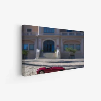 لوحة سيارات - سيارة حمراء - خلفية مبنى تاريخي - مشمس - لوحات فن عصري - لوحات كانفاس