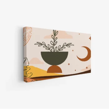 لوحة طبيعة هادئة - وعاء نباتي - ألوان دافئة - مريح - لوحات فنية مودرن - لوحات كانفاس تجريدية